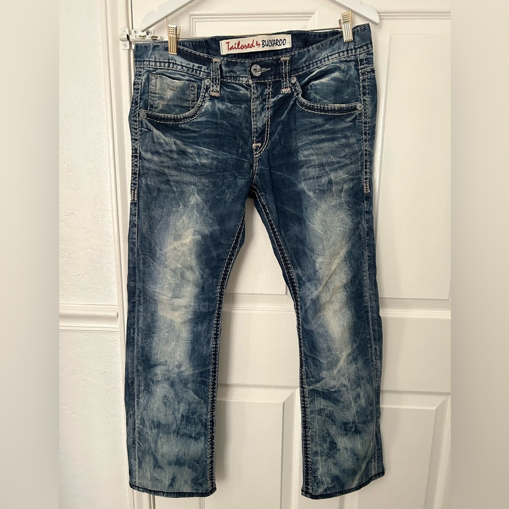 Kardo Men's Slim Straight Distressed Washed Blue Jeans